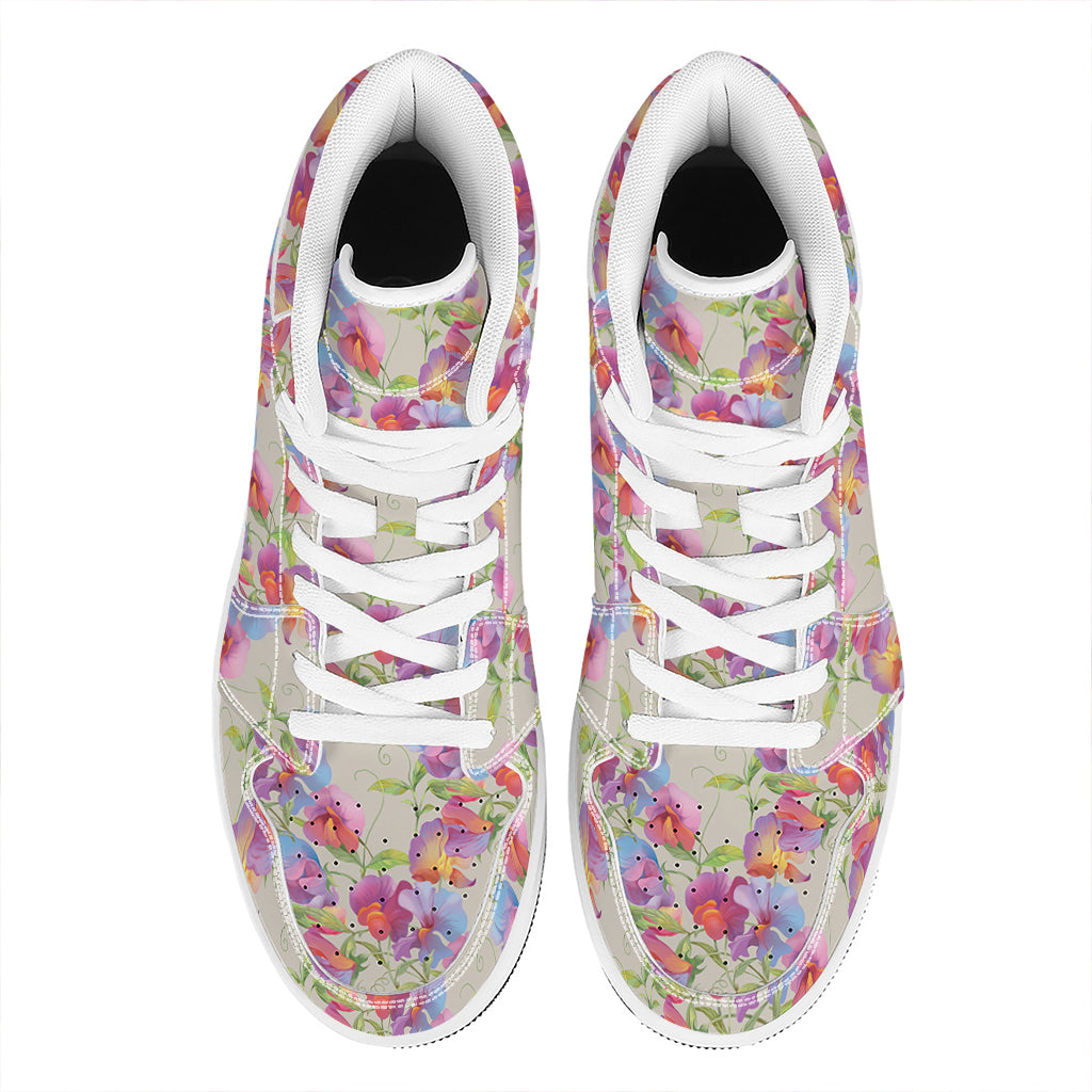 Sweet Pea Flower Pattern Print High Top Leather Sneakers