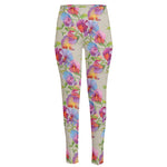 Sweet Pea Flower Pattern Print High-Waisted Pocket Leggings