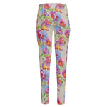 Sweet Pea Flower Pattern Print High-Waisted Pocket Leggings