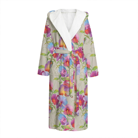 Sweet Pea Flower Pattern Print Hooded Bathrobe