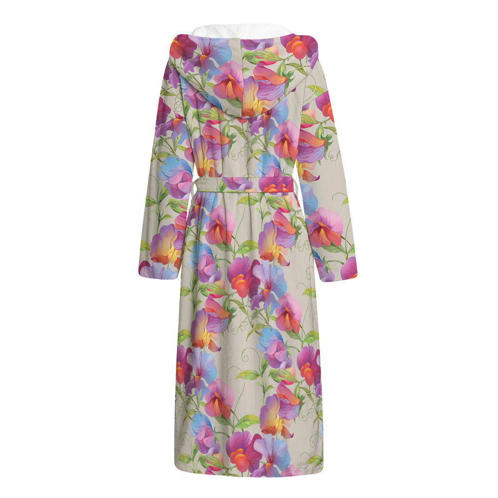 Sweet Pea Flower Pattern Print Hooded Bathrobe