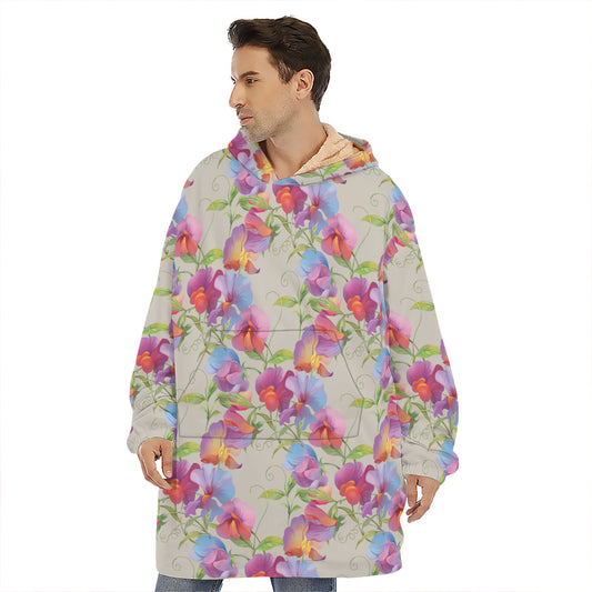 Sweet Pea Flower Pattern Print Hoodie Blanket