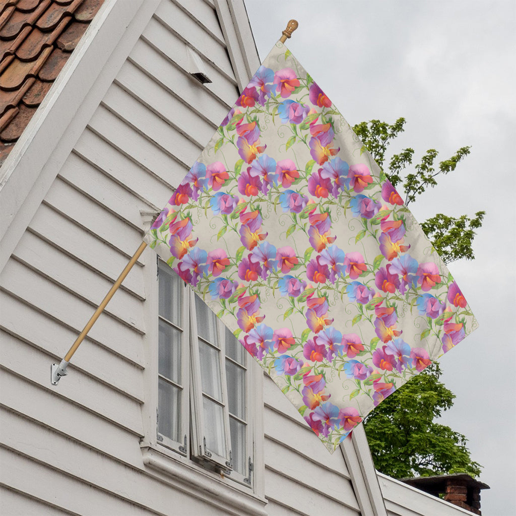 Sweet Pea Flower Pattern Print House Flag