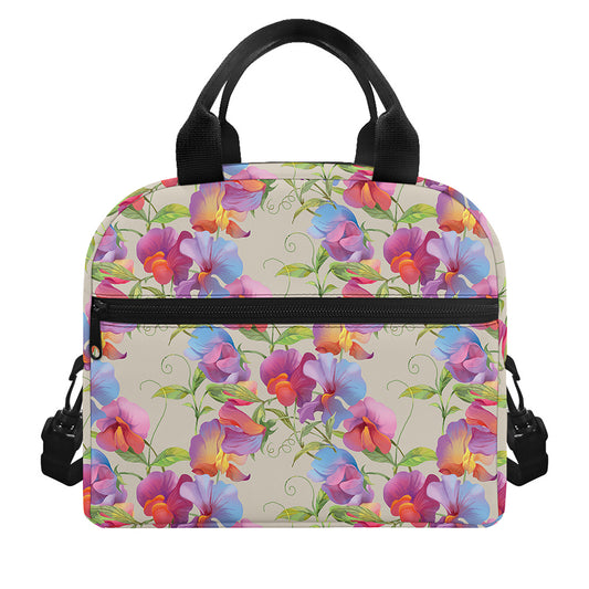 Sweet Pea Flower Pattern Print Insulated Lunch Bag