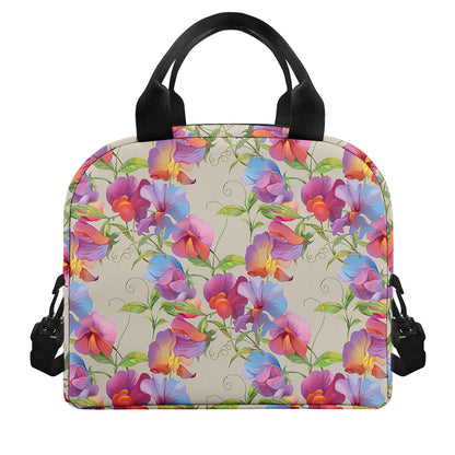 Sweet Pea Flower Pattern Print Insulated Lunch Bag