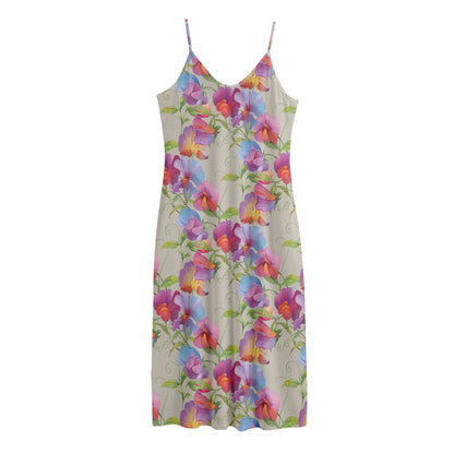 Sweet Pea Flower Pattern Print Jersey Midi Cami Dress