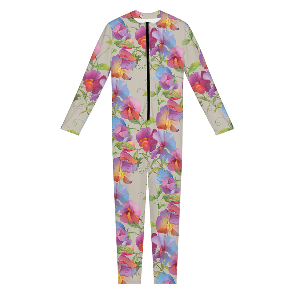 Sweet Pea Flower Pattern Print Jumpsuit