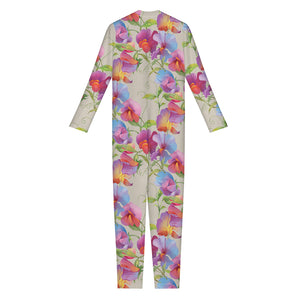 Sweet Pea Flower Pattern Print Jumpsuit