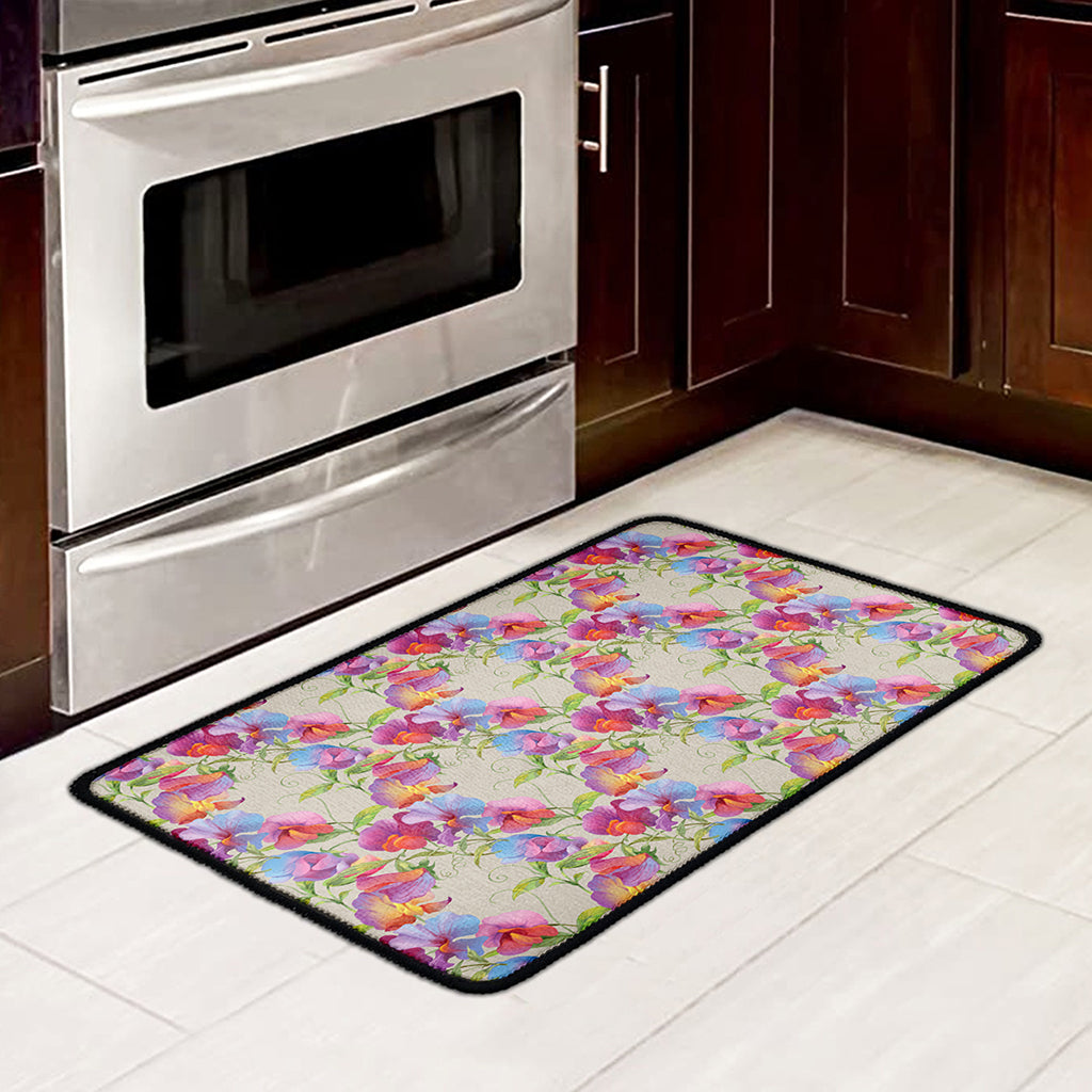 Sweet Pea Flower Pattern Print Kitchen Mat