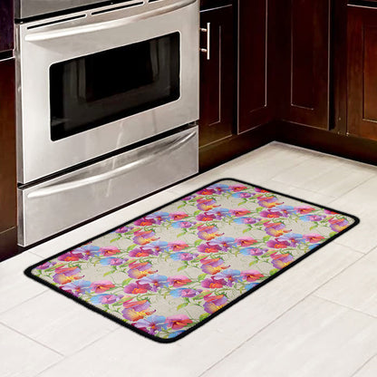Sweet Pea Flower Pattern Print Kitchen Mat