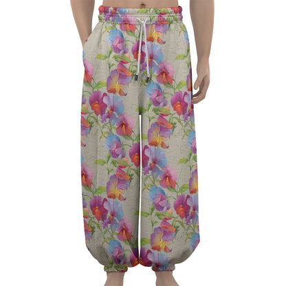 Sweet Pea Flower Pattern Print Lantern Pants