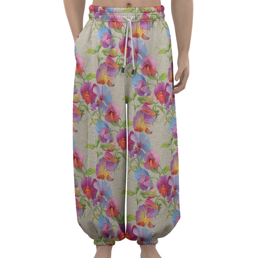 Sweet Pea Flower Pattern Print Lantern Pants