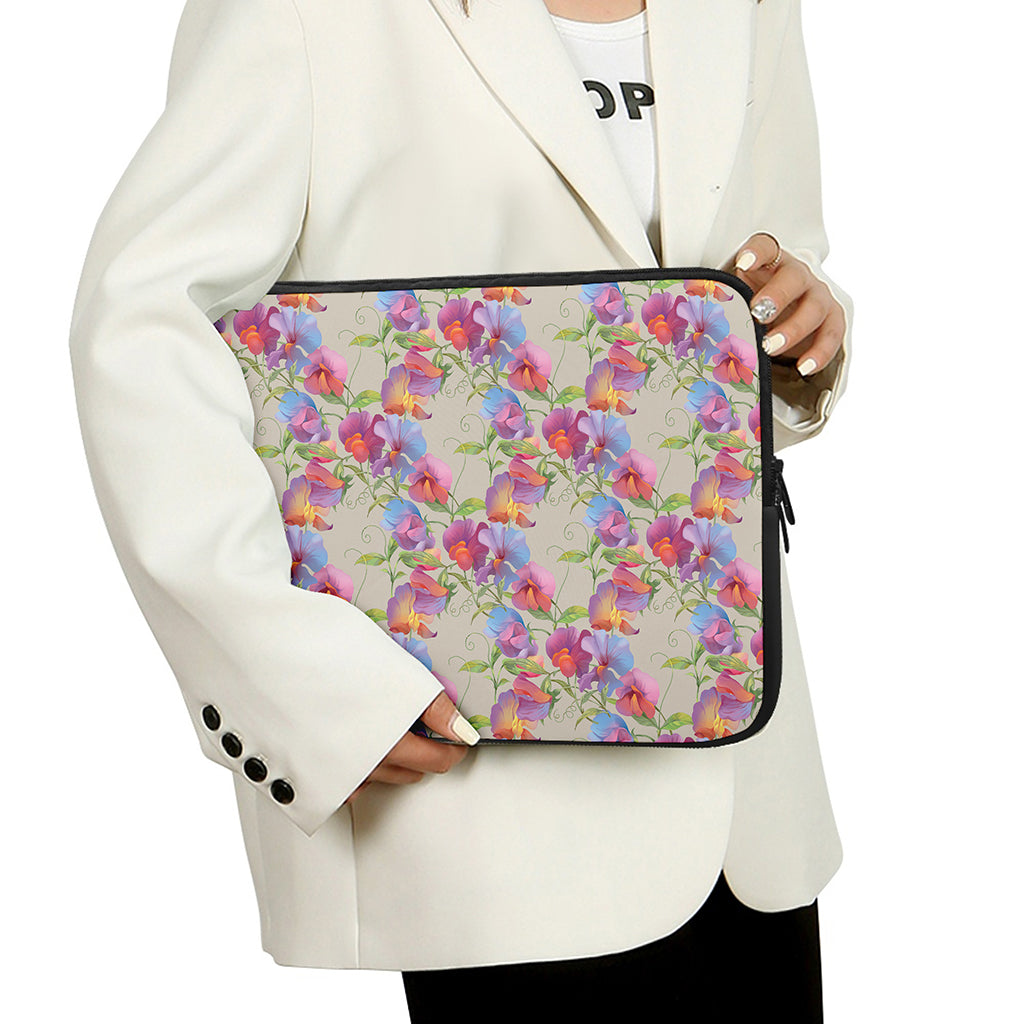 Sweet Pea Flower Pattern Print Laptop Sleeve