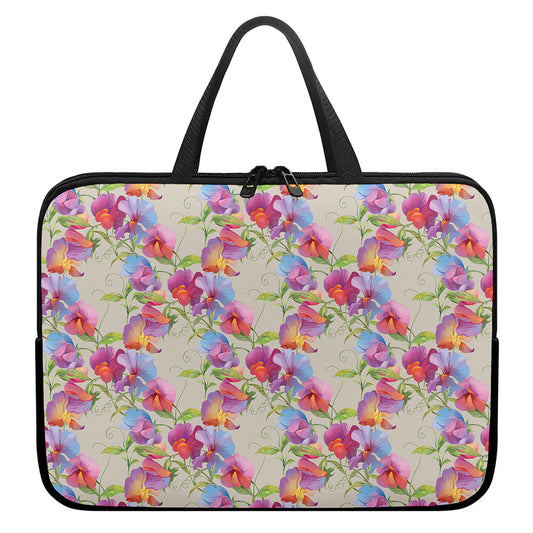 Sweet Pea Flower Pattern Print Laptop Sleeve With Handle