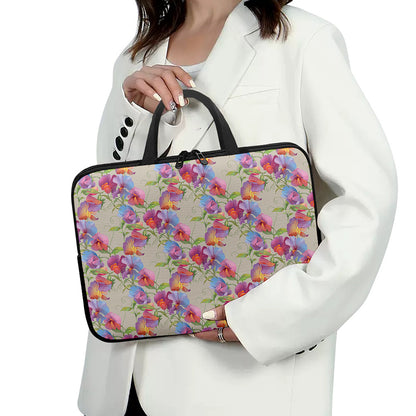 Sweet Pea Flower Pattern Print Laptop Sleeve With Handle