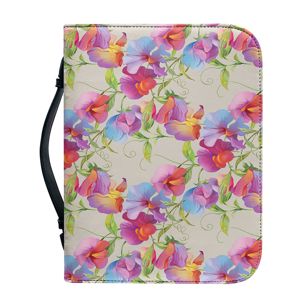 Sweet Pea Flower Pattern Print Leather Bible Cover
