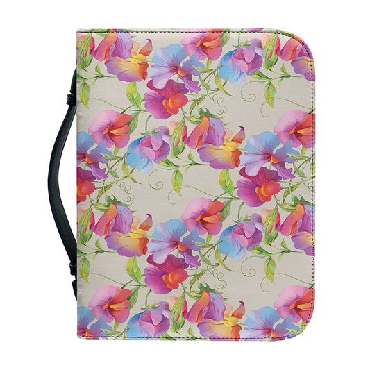 Sweet Pea Flower Pattern Print Leather Bible Cover