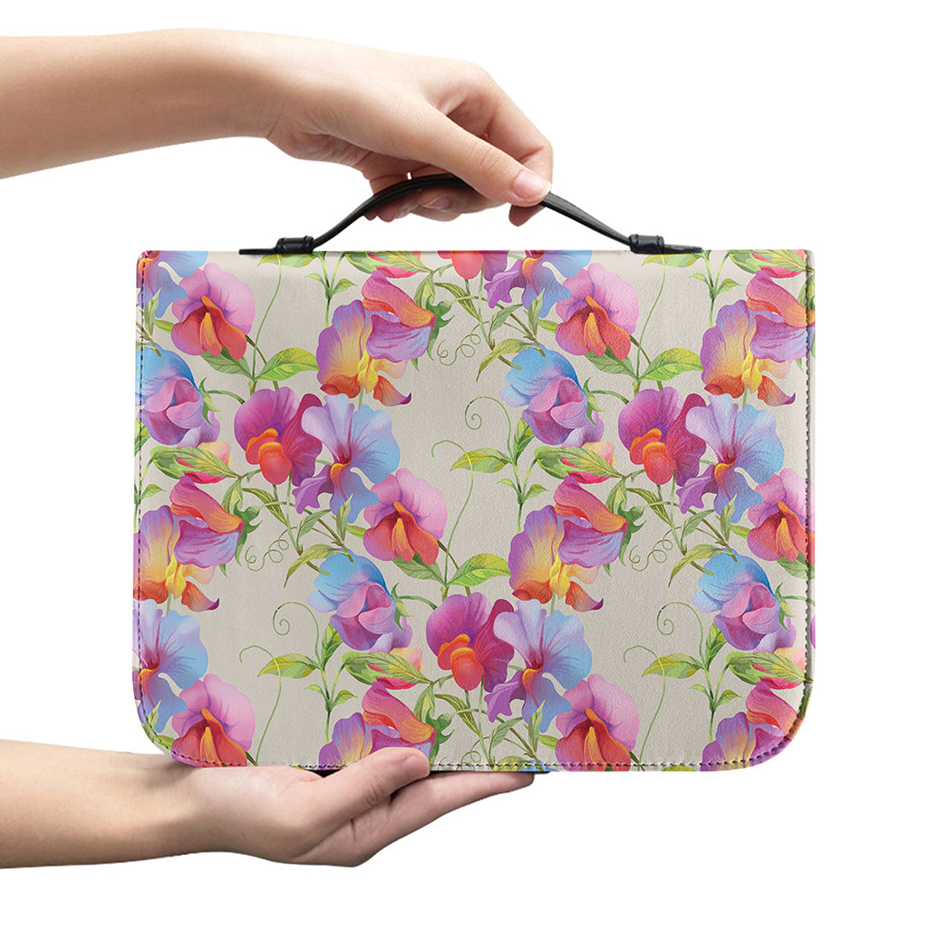 Sweet Pea Flower Pattern Print Leather Bible Cover