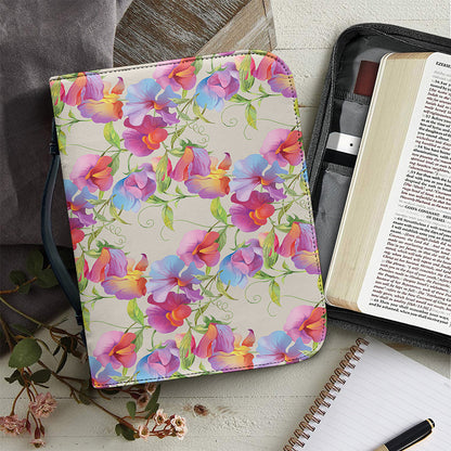 Sweet Pea Flower Pattern Print Leather Bible Cover