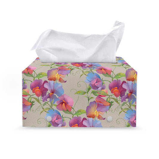 Sweet Pea Flower Pattern Print Leather Tissue Box Cover