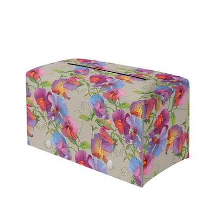Sweet Pea Flower Pattern Print Leather Tissue Box Cover