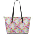Sweet Pea Flower Pattern Print Leather Tote Bag With Zipper
