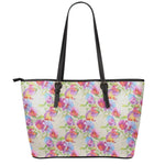 Sweet Pea Flower Pattern Print Leather Tote Bag