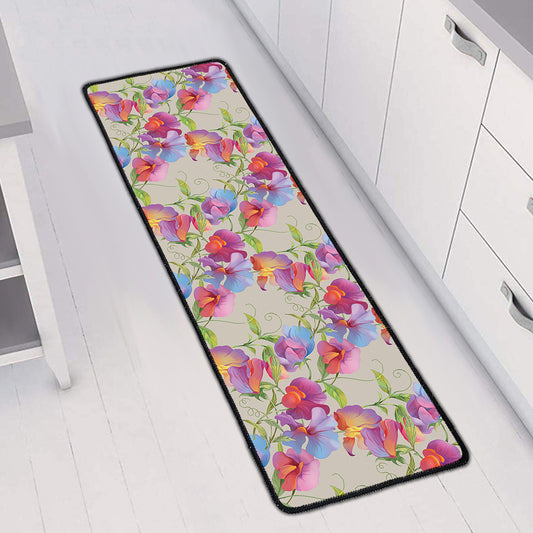 Sweet Pea Flower Pattern Print Long Kitchen Mat