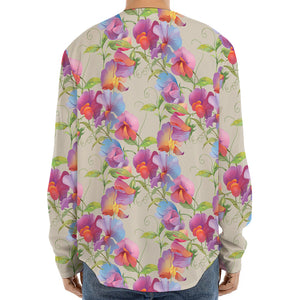 Sweet Pea Flower Pattern Print Long Sleeve Baseball Jersey