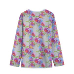 Sweet Pea Flower Pattern Print Long Sleeve Short Coat