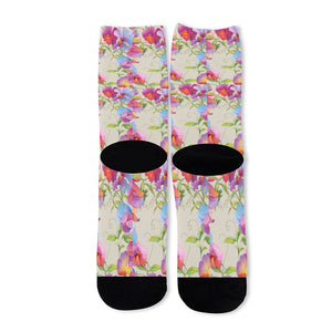 Sweet Pea Flower Pattern Print Long Socks