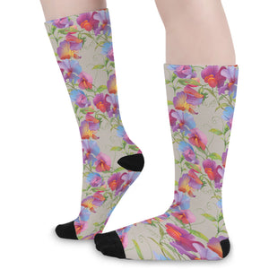 Sweet Pea Flower Pattern Print Long Socks