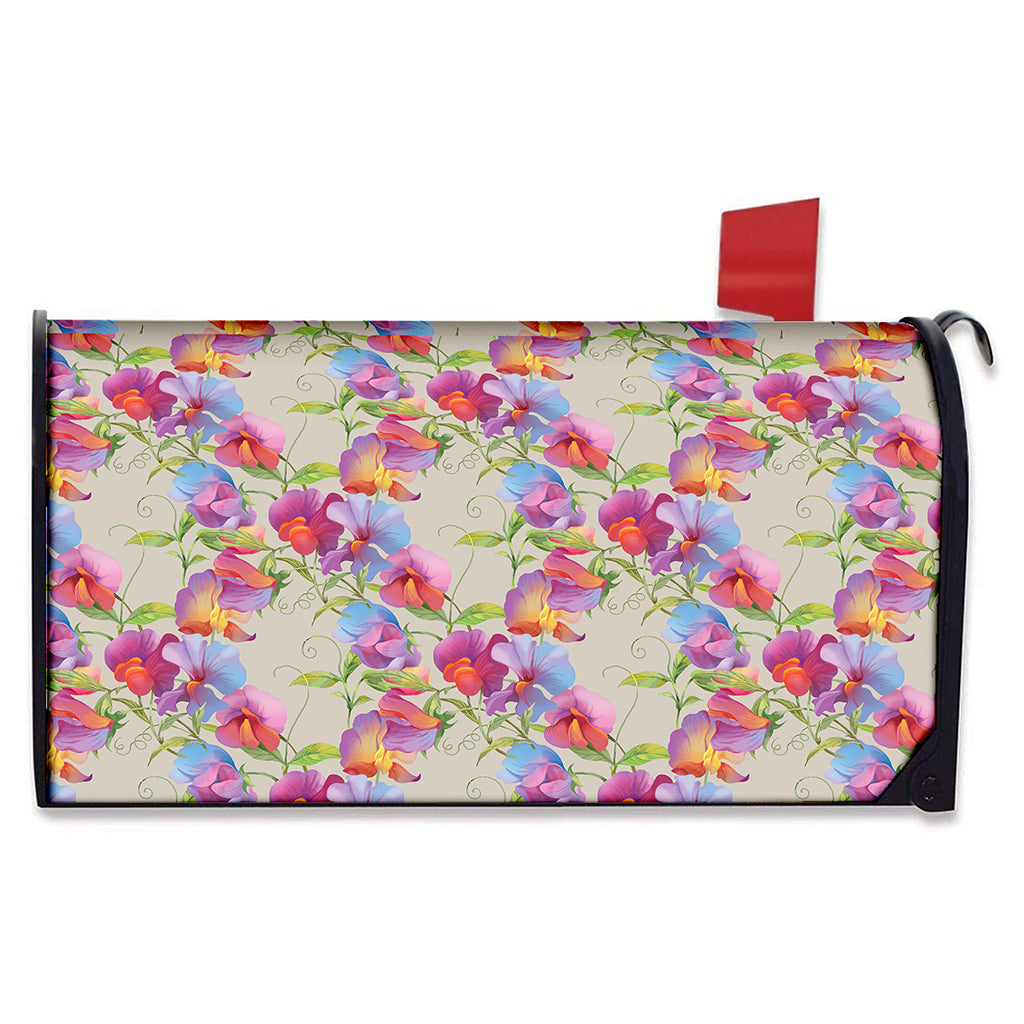 Sweet Pea Flower Pattern Print Mailbox Cover