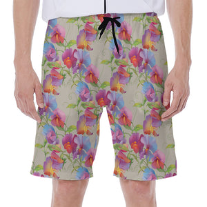 Sweet Pea Flower Pattern Print Men's Beach Shorts