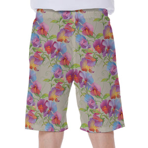 Sweet Pea Flower Pattern Print Men's Beach Shorts