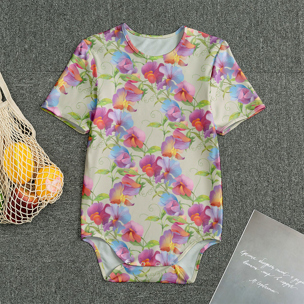 Sweet Pea Flower Pattern Print Men's Bodysuit