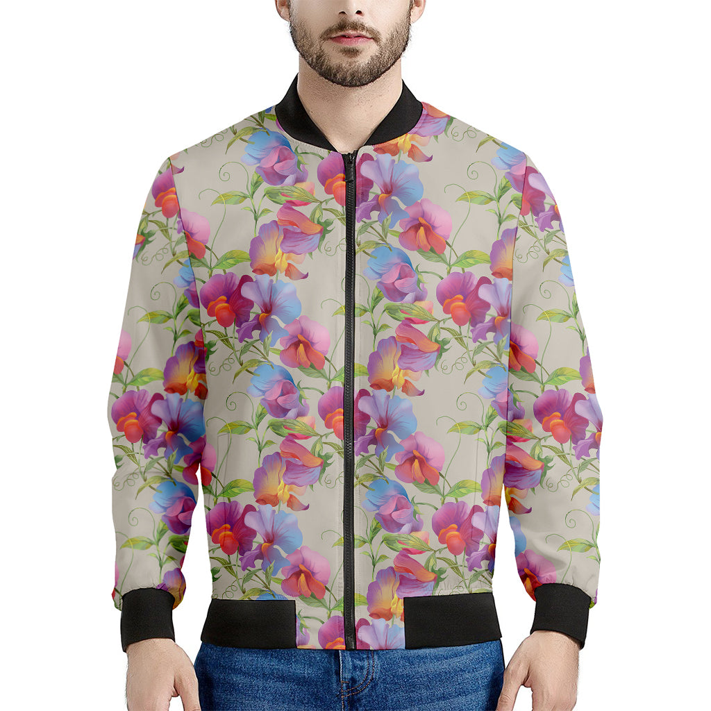 Sweet Pea Flower Pattern Print Men's Bomber Jacket