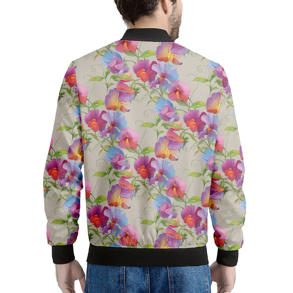 Sweet Pea Flower Pattern Print Men's Bomber Jacket