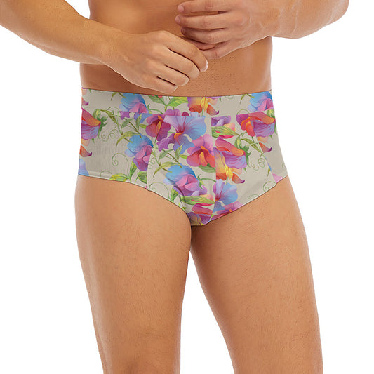 Sweet Pea Flower Pattern Print Men's Briefs