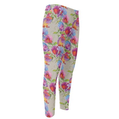Sweet Pea Flower Pattern Print Men's Compression Pants