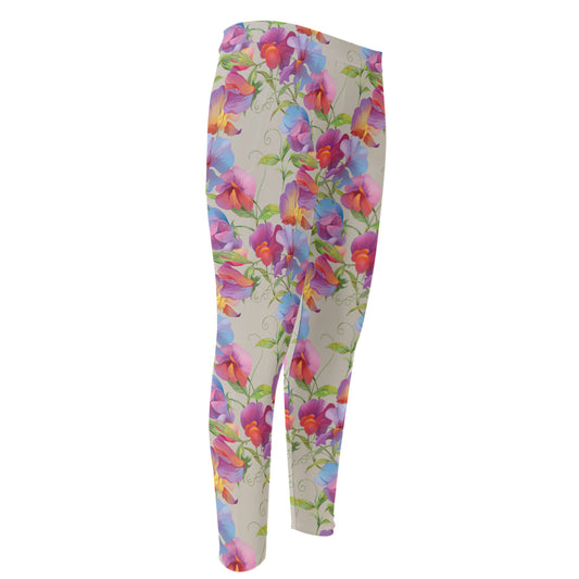 Sweet Pea Flower Pattern Print Men's Compression Pants