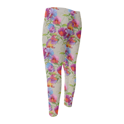 Sweet Pea Flower Pattern Print Men's Compression Pants