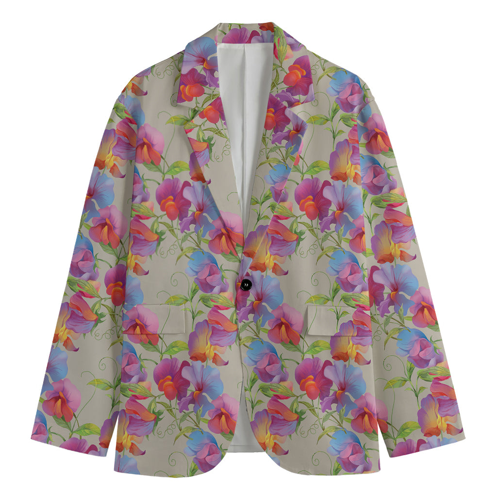 Sweet Pea Flower Pattern Print Men's Cotton Blazer