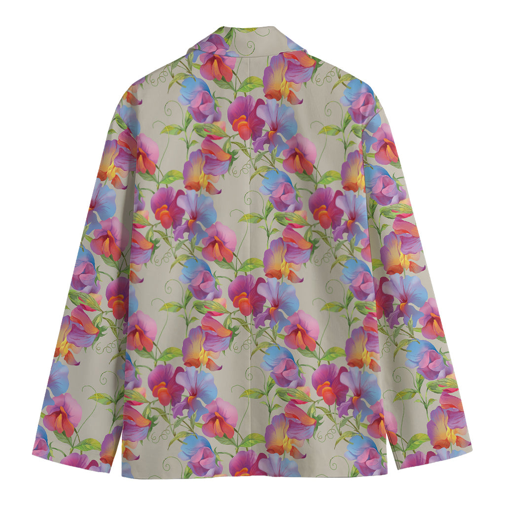 Sweet Pea Flower Pattern Print Men's Cotton Blazer