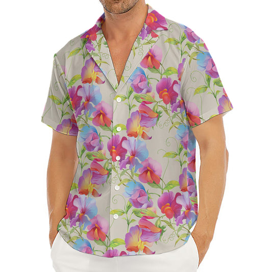 Sweet Pea Flower Pattern Print Men's Deep V-Neck Shirt