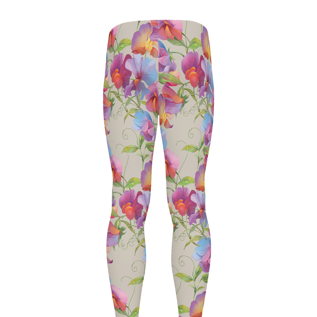 Sweet Pea Flower Pattern Print Men's leggings