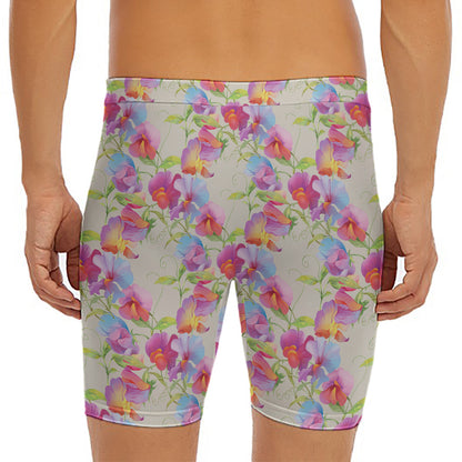 Sweet Pea Flower Pattern Print Men's Long Boxer Briefs