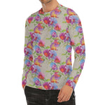 Sweet Pea Flower Pattern Print Men's Long Sleeve Rash Guard
