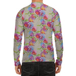 Sweet Pea Flower Pattern Print Men's Long Sleeve Rash Guard