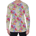 Sweet Pea Flower Pattern Print Men's Long Sleeve T-Shirt